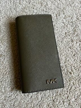 Michael Kors Men's olive Long Trifold Wallet with MK Logo